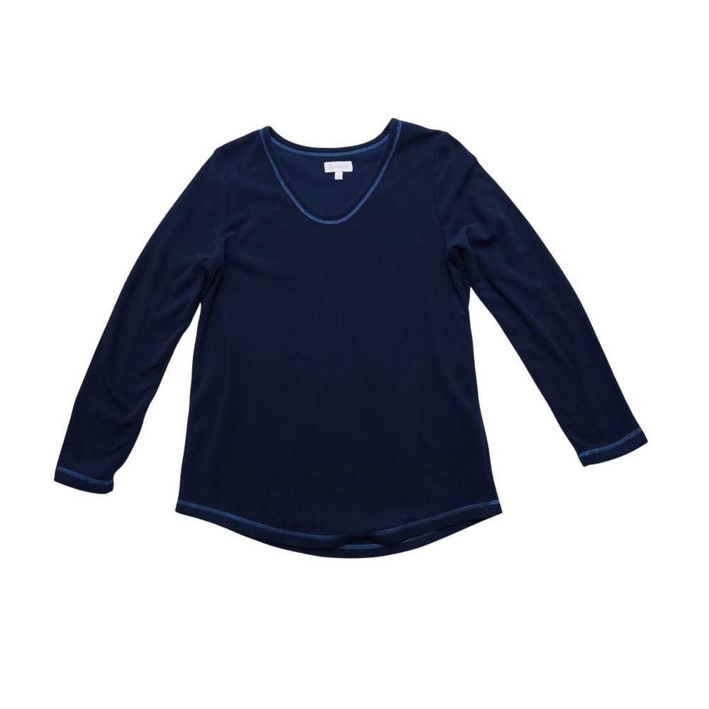 PajamaGram Pajama Top Womens Large Navy Fleece Long Sleeve V Neck Cozy